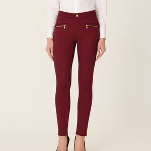 Loft Marisa Skinny Pants Zipper Ankle Burgundy Size 8P NWT